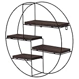 scaffale mensola portaoggetti pensile 4 ripiani hwc-k76 rotondo 45x45x11cm ferro verniciato legno scuro