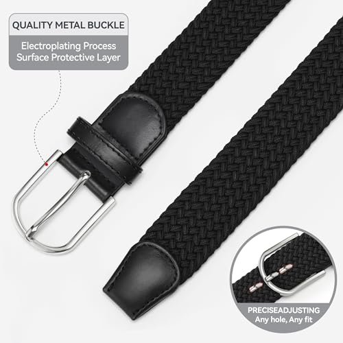 Image of Mile High Life | Braided Stretch Elastic Belts | Pin Oval Solid Black Belt Buckle | PU Loop End Tip Men /Women /Junior Belt