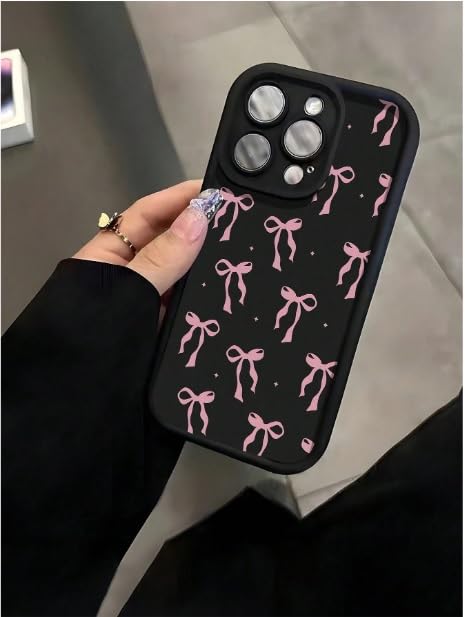 Image of COVERLY Bow Pattern Back Case Cover for iPhone 12 Pro | Hot Ribbon Bow Cute Design | Camera Lens Protection | Soft TPU Silicone Fashion Aesthetic Printed Cover for Girls & Women (Black, Shockproof)