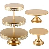 LIFESTIVAL 3 Pcs Gold Cake Stands Set Metal 3-Tier Cupcake Holder Dessert Display Plate Decor...
