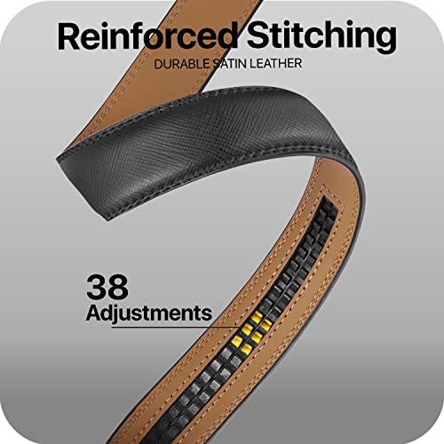 Image of Marino Avenue Ratchet Belt for Men. Adjustable Leather Dress Belt with 38 Easy to Click Into Place Ratchet Closures.