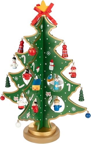 BRUBAKER Mini Albero di Natale in Legno - Piccolo Albero di Natale da Decorare - Addobbi da Tavolo per Natale incl. Ornamenti per Albero - Addobbi Natalizi per Tavolo e Davanzale - Verde