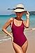 PRETTYGARDEN Women One Piece Swimsuit U Neck Tummy Control Swimwear Slimming Strap Backless Bathing Suit (Wine Red,Small)