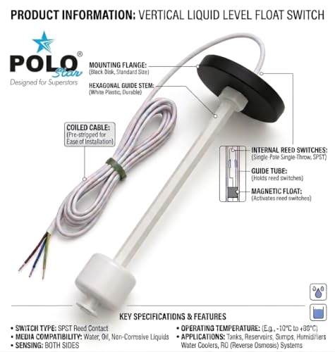 Image of POLO STAR Automatic Vertical Liquid Level Float Switch Sensor Both Side Sensing Water level Sensor for Water Level Controller Water Tanks RO Humidifiers Sumps Water Cooler Filter 2 Mtr Cable Pack of 1