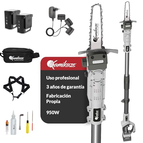 KAMIKAZE Sierra Extensible Eléctrica Inalámbrica Profesional - Corte Ø 160 mm, Motor Sin Escobillas, Potencia 950W, Telescópica hasta 2.5m, Pantalla, 2 Baterías de Litio, Arnés, 3 Años de Garantía,