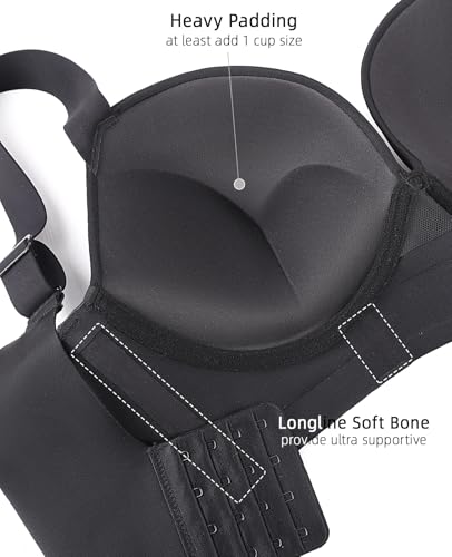 Image of Upushall Padded Push Up Bra Add 2 Cups Longline T Shirt Everyday | Plunge Bras for Women Underwire Support