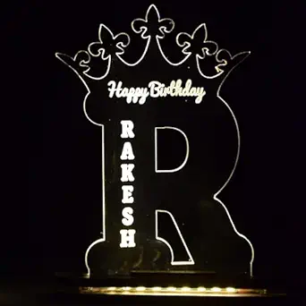 MyPhotoPrint Crown Alphabet Personalized Acrylic Birthday Lamp - Lamp for Couple Gift |Anniversary| Wedding | Marriage| Valentine Day| Girlfriend | Boyfriend (Warm White/Multicolored)