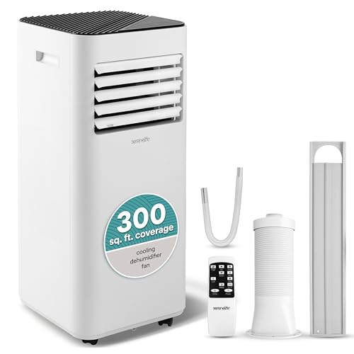 SereneLife SLPAC180W 8000 Portable Conditioner-3-in-1 Compact Standing Air Conditioner for Room Up to, 8,000 BTU, White