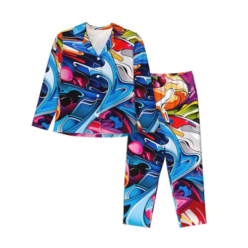 Pyjama assorti manches longues femme graffiti vêtement nuit homewear confortable