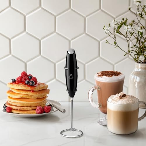 Image of Zulay Kitchen Powerful Milk Frother Wand With Duracell Batteries - Ultra Fast Handheld Drink Mixer - Electric Whisk Foam Maker for Coffee, Lattes, Cappuccino & Matcha - Z1 Motor - Metallic Black