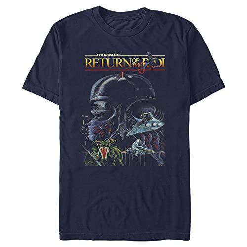 Image of STAR WARS Men's Return of the Jedi Return of the Jedi Darth Vader Retro Poster T-Shirt, Navy Blue, XXL