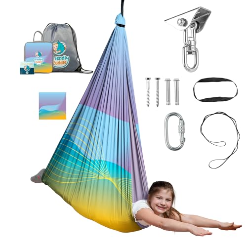 Indoor Sensory Swing for Kids or Outdoor – Holds 300lbs, Double-Layer, & 360° Swivel, Calming Compression Therapy Swing Hammock for Kids & Adults with All Hardware – Sensory-Motor Toys & Gifts