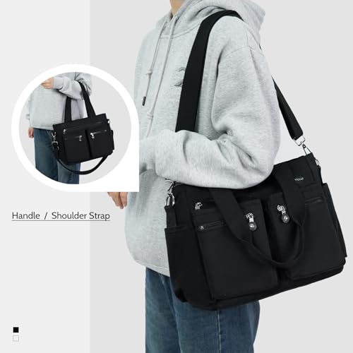 CALUOMATT Tote Bag for Women Canvas Bags Handbags for Woman Crossbody with Multiple Pockets Black