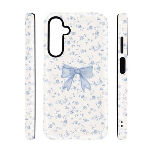 qizjio Coquette Blue Bow Floral Pattern Phone Case, Shockproof Protective Cover for Samsung Galaxy A35