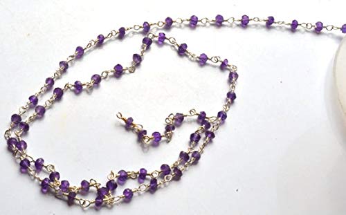 BEADS GEMSTONE 1 Strand Natural 12 Inches Natural Silver Amethyst Plated Micro Faceted Rondelle Beads Rosary Style Link Chain 3 MM Code-HIGH-28987