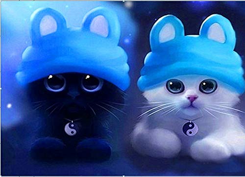 T-YIFUZX 5D DIY- Gato de Dibujos Animados Kit de Pintura de Diamantes Painting de Diamantes de imitación de Cristal Bordado de Punto de Cruz Manualidades para decoración de Pared