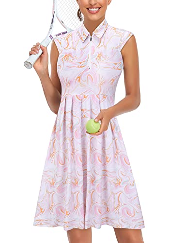 Luranee Athletic Dress,Tennis Dress For Women Sport Golf Apparel Fashion Polo Quarter Zip Tennis Dress Casual Athletic Workout Clothing Relaxed Fit Pleated Swinging Pink Marble L #TOP23