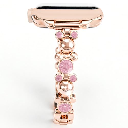 Rhinestone Watch Band for Apple Watch Women - Cute Cartoon Character Metal Strap Fits Series 11/10/9/8/7/SE/Ultra 38-49mm Bling Fashion Gift (Rose Gold 42(Series 1-3)/44/45/46/49mm)