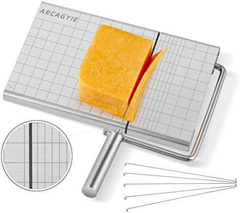 Cheese Slicer & Cheese Cutter - Cheese Slicer with Wire for Block Cheese - Cheese Cutter Board With 5 Replacement Wires - Stainless Steel Precise Scale for Clear Cuts