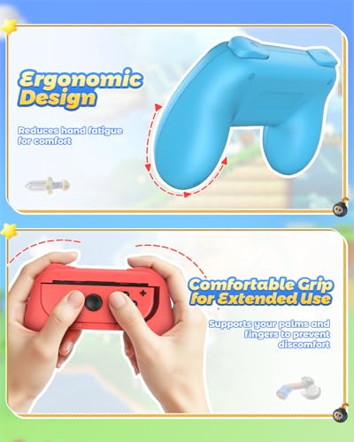 Image of FYOUNG Hand Grips Compatible with Switch /Switch OLED Model Controllers, Grip Compatible with Switch Joy Con - Blue and Red (2 Packs)