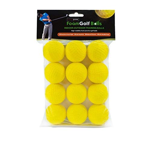 Practice Golf Balls (16-Pack) Limited-Flight Foam Golf Balls to Improve Your Swing - Dent Resistant Yellow Golf Balls Practice - Perfect for Indoors, Basement & Backyard. Perfect for Men and Kids.