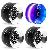 4 Pack 65 x 36mm Light up Roller Skate Wheels with Bearings for Quad Skates or Outdoor Double Row Skating or Skateboard Accessories,Black