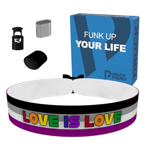 Asexual - Love is Love bunt Stoffarmband - Asexuell Pride Armband - Satin Armband - Wasserfest & langlebig - LGBTQ+ Accessoires - Asexualität Schmuck - Pride Festival Geschenk