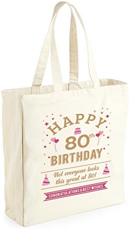 80th Birthday Tote Bag Keepsake Funny Gift For Women Ladies Novelty Gift Shopping Bag Present for 80 (Natural)