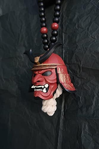 Miniatura 2 de Adorno colgante para automóvil con casco samurái (rojo), resina de poliuretano, dije de máscara japonesa Oni, accesorio de decoración de automóvil