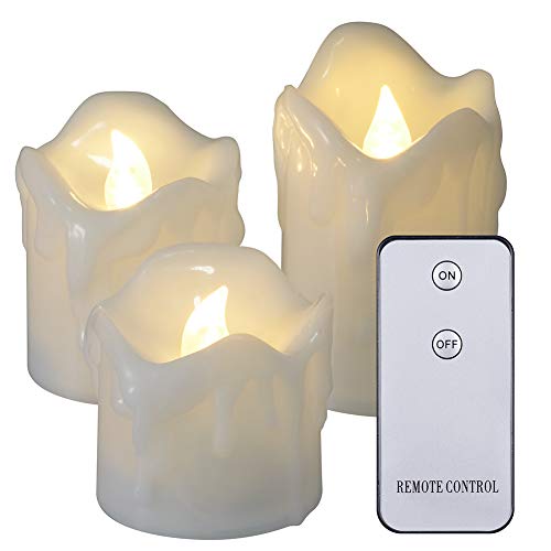 Flameless Pillar Candles with Remote, PChero Battery Operated Electric Votive Candles with Realistic Dancing LED Flames for Wedding Centerpieces Thanksgiving Decorations - 2.5  3  4  Set of 3