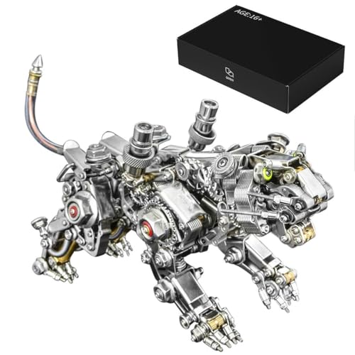Kit de montage 3D en métal Smilodon Tiger – Ensemble de construction mécanique Steampunk à monter soi-même, 650 + pièces en acier inoxydable pour adultes, décoration de la maison d'Halloween