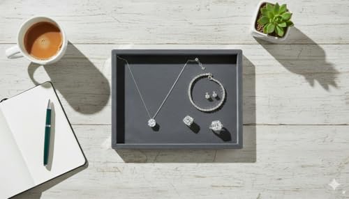 Image of RpinkalPremium New Grey Velvet Jewellery Display & Beading Tray | 12 x 9 Inch Organizer Tray for Necklaces, Bracelets, Cosmetics & Craft Storage | Soft Velvet Finish, Durable (Pack of 1) New Grey