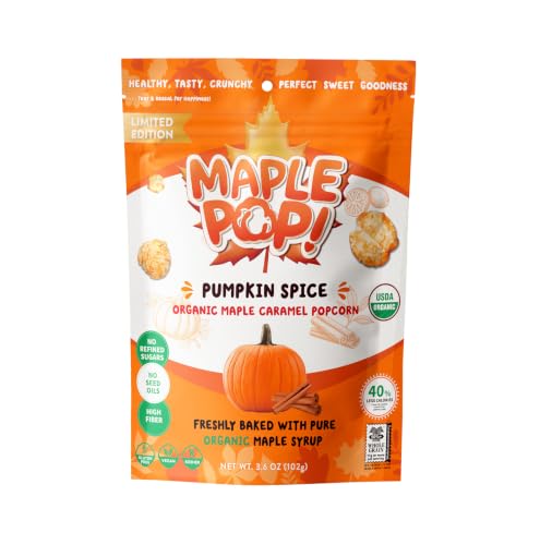 Maple Pop! Organic Maple Caramel Popcorn – Pumpkin Spice (Limited Edition, Pack of 4)