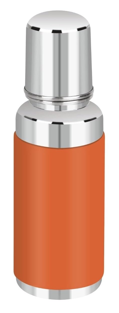 Cute Landings Premium Made of Stainless Steel 304 Grade Baby Feeding Bottle with Soft Silicone Teat/Nipple/Rust BPA & Plastic- Free Sipper/Silver Finish (240 ML, Orange Silicone)