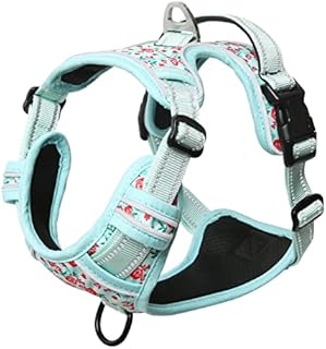 HEELE Dog Harness Dog Harness Medium No Pull Dog Vest Harness with Soft Padded Handle Dog Harness Reflective Dog Harness for Outdoor Training Walking, Flower-Orange, M