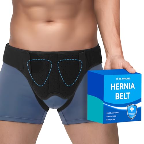 Hernia Belt for Men and Women, Hernia Support Truss for Single/Double Inguinal, Adjustable Waist Strap with 2 Removable Compression Pads, Breathable Material
