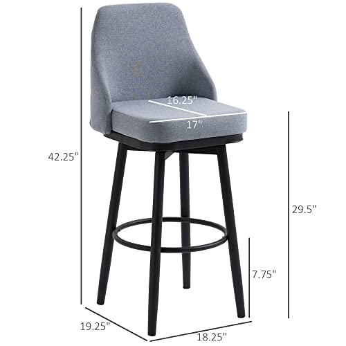 Homcom Bar Height Bar Stools Set Of 2, Modern 360° Swivel Barstools 29.5 Inch Seat Height, Dining Room Chairs With Steel Legs And Footrest, Light Grey #TOP2