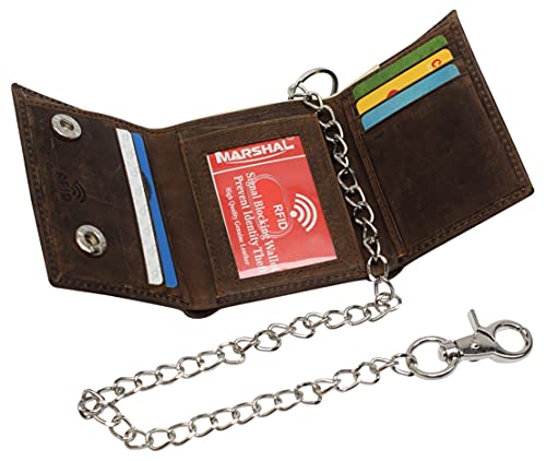 Portefeuille RFID homme en cuir marron Marshal avec chaîne - 7
