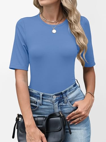 Image of ANRABESS Womens Half Sleeve Tops Crewneck Shirts Basic Fit Work Tee
