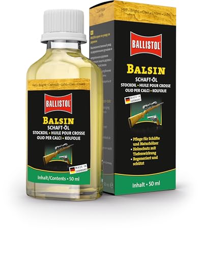 BALLISTOL 23030 Balsin Schaft-Öl hell - Holzschutz gegen Regen, Nässe, Fäulnis und Schimmel - 50 ml Flasche