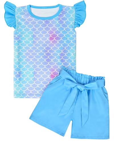 Image of PASHOP Girls 2 Piece Outfits Summer Ruffle Trim Tops and High Waist Shorts Clothing Sets 3-8 Years
