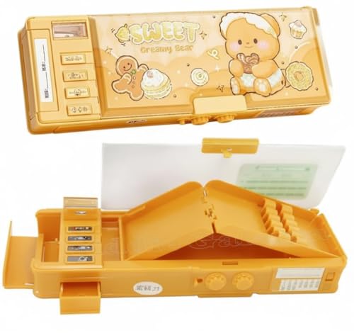 Image of Royals hub Stylish Geometry Password Lock Compass Box, Multifunctional Double Sided Compass Box for Kids, Creamy Bear Theme School Return Gifts (Vibrant Cartoon Theme)