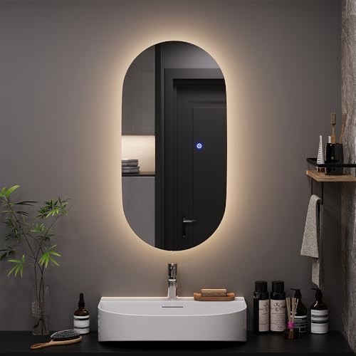 Vicco Badezimmerspiegel Miral, Glas, 40 x 80 cm mit Backlight Beleuchtung