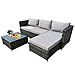 GadgetHaven Garden Corner Sofa Furniture, 4-Seater All-Weather Rattan Corner Sofa Set w/Tempered Glass Coffee Table,Ottoman - L-Shaped Patio Garden Furniture (Grey Rattan+Light Grey Cushion)-YXL-2