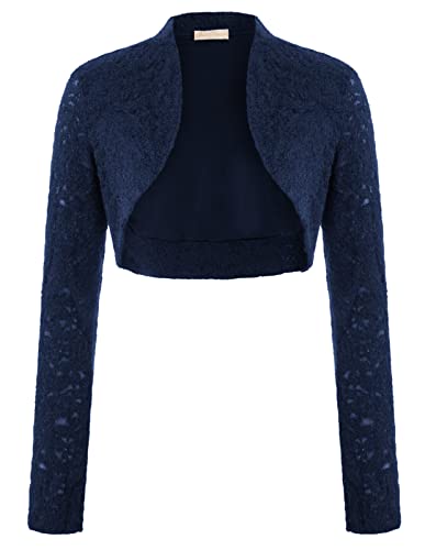 Women's Lace Bolero Shrugs Elegant Business Solid Open Front Crop Cardigan(Feather#Navy,2Xl) #TOP18
