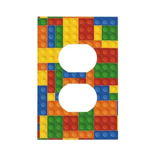 Lolreai Outlet Covers Colorful Building Block 1 Gang Duplex Light Switch Cover Plate Decorative Wall Plates Electrical Switchplate Receptacle for Kids Room Home Decor（2 Pack） by Lolreai - Image 2