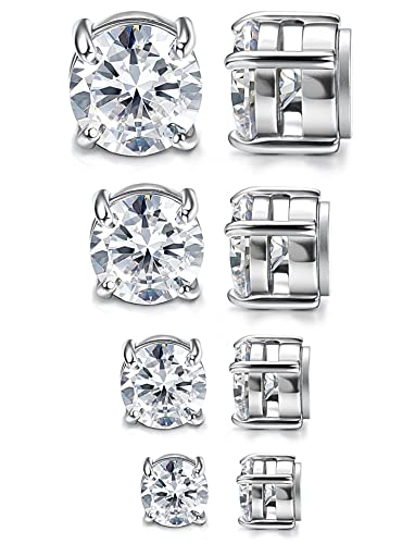 Jstyle 4 Pairs Stainless Steel Mens Womens Magnetic Stud Earrings Non-Piercing Cz 4-7Mm #TOP1