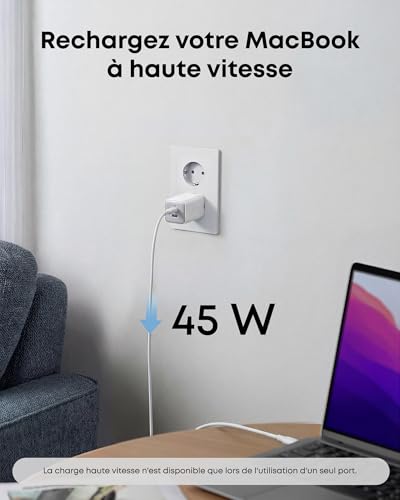 Anker 523 Chargeur USB C 47 W (Nano 3), Chargeur Samsung Charge Rapide GaN Compact 2 Ports pour iPhone 16/16 Plus/ 16 Pro Max/15/14/13, Galaxy, Pixel 4/3, iPad/iPad Mini (câble Non Inclus), Blanc