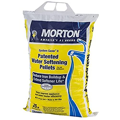 Morton Salt System Saver II Reduce Iron Buildup Phosphate Free Water Softener Pellets for Home Appliances and Water Heaters, 25 Pound Bag (2 Pack)