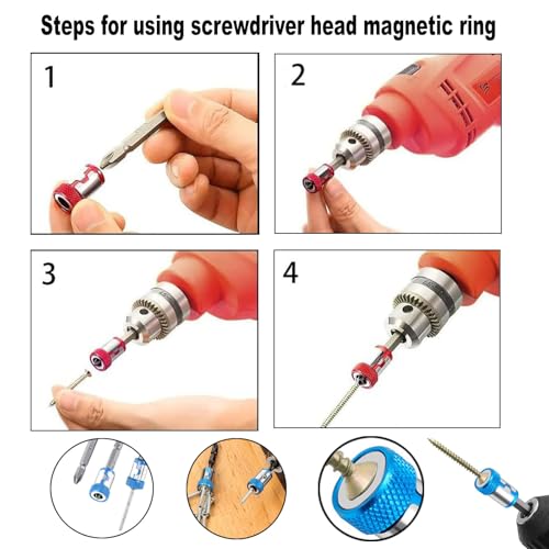 Image of 3 pieces of reinforced magnetic screw ring clamp, equipped with a set of 3 screws, compatible with 1 /4 inch 6.35mm hexagonal screwdriver and electric drill bit universal screwdriver head magnetic ring